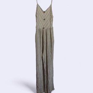 Elegant Beige Striped Wide Leg Jumpsuit